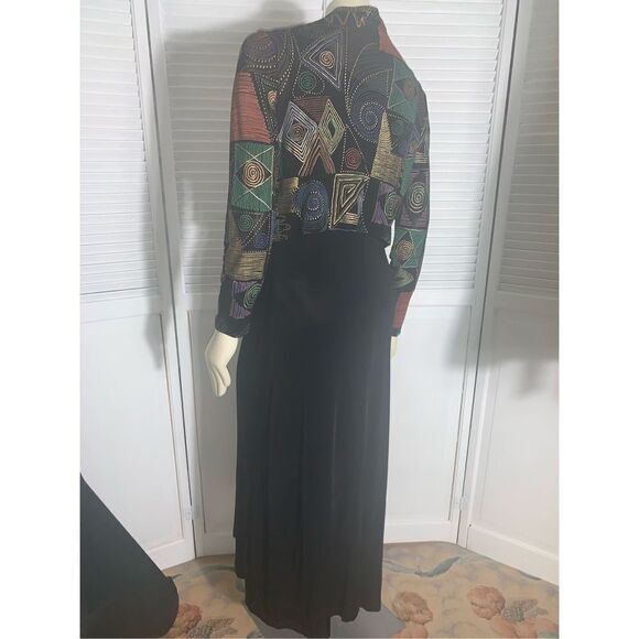 Vintage Two Piece Black Spandex Maxi Dress Abstract cropped Cardigan Sm/Med - Picture 2 of 13